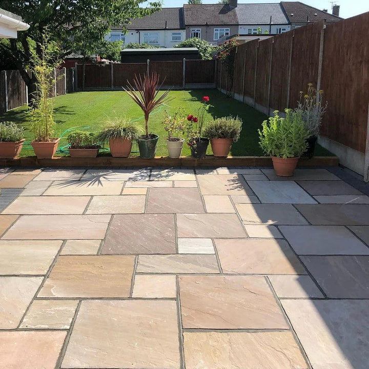 Raj green Indian sandstone paving patio slabs