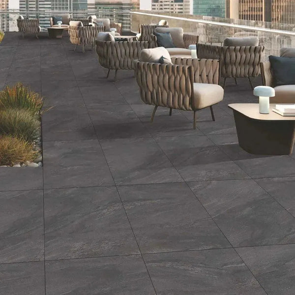 anthracite dark black porcelain paving slabs