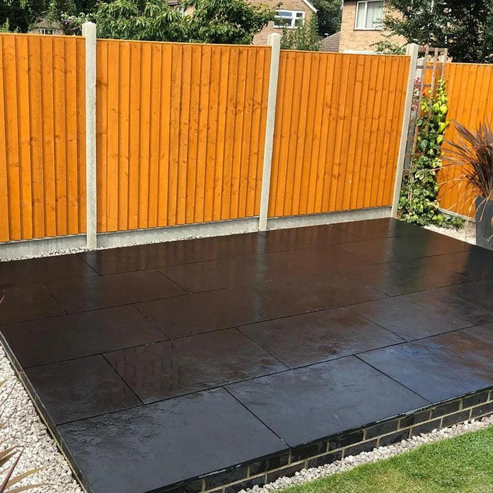 black limestone paving slabs