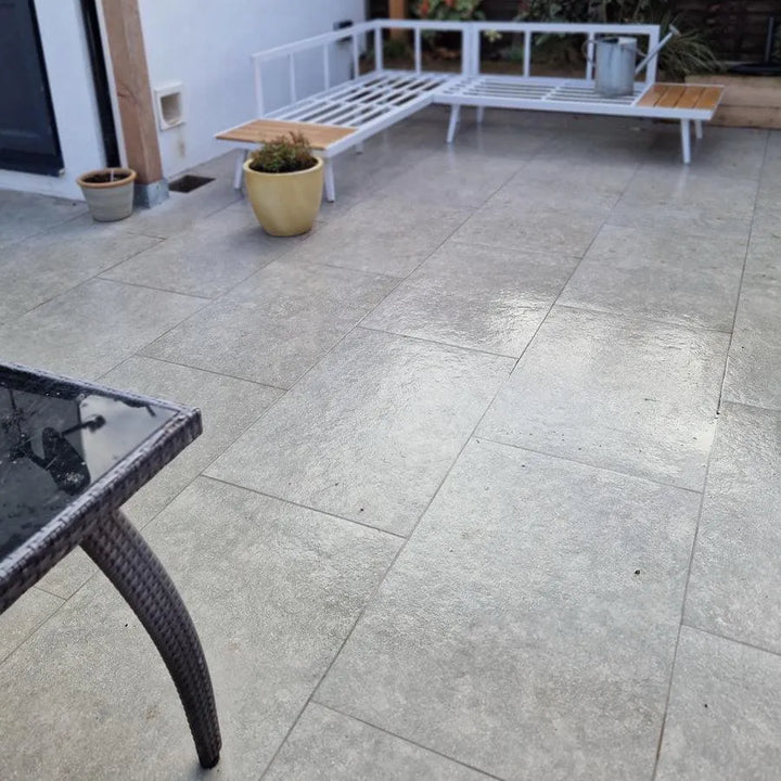 Fossil Grey Limestone Effect Porcelain Paving 900x600 £27.62/m2 - Paving Slabs UK