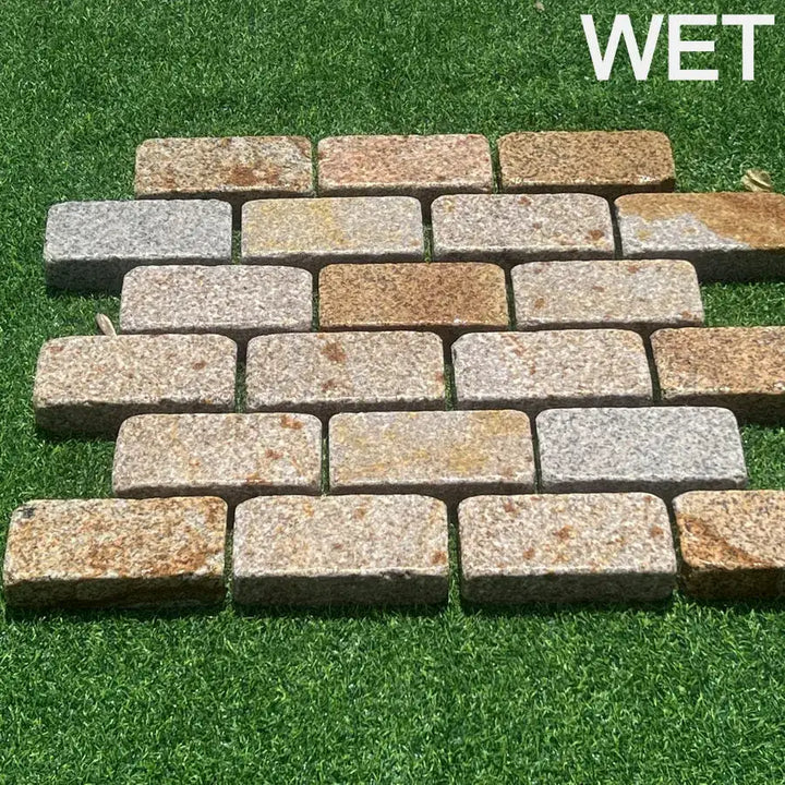 gold granite setts tumbled 200 x 100 x 50
