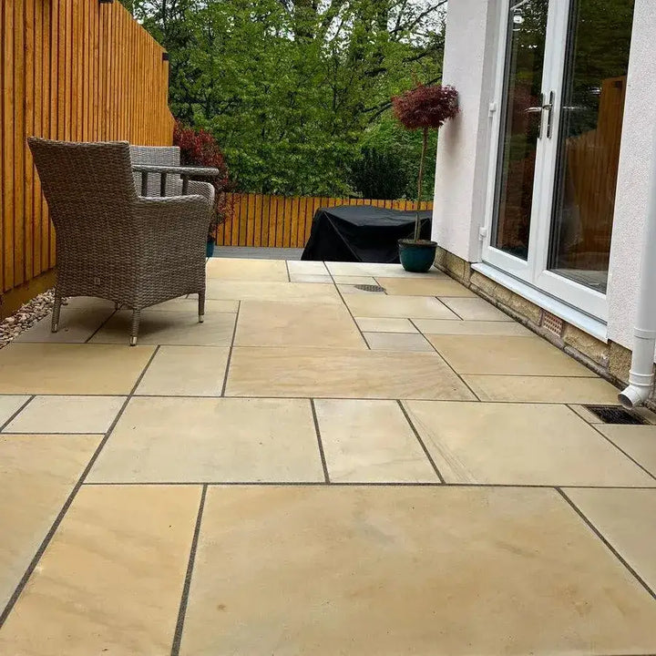 fossil mint Indian sandstone paving patio slabs