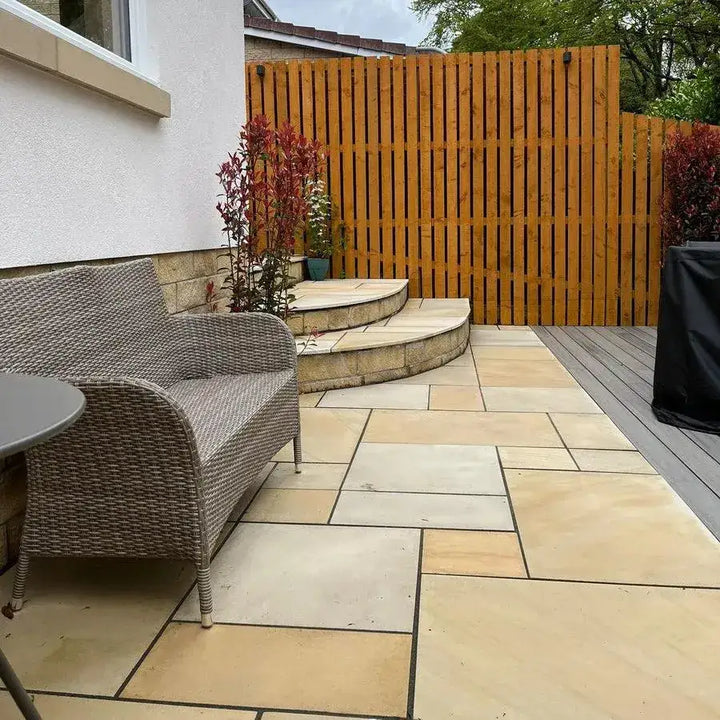 fossil mint smooth Indian sandstone patio paving slabs