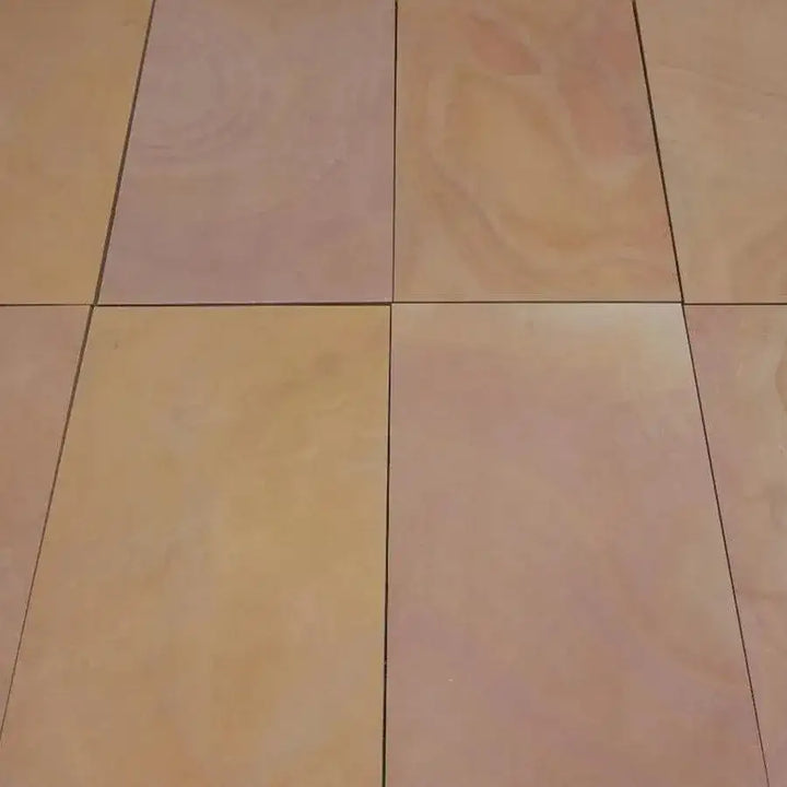Rippon buff smooth Indian sandstone paving slabs